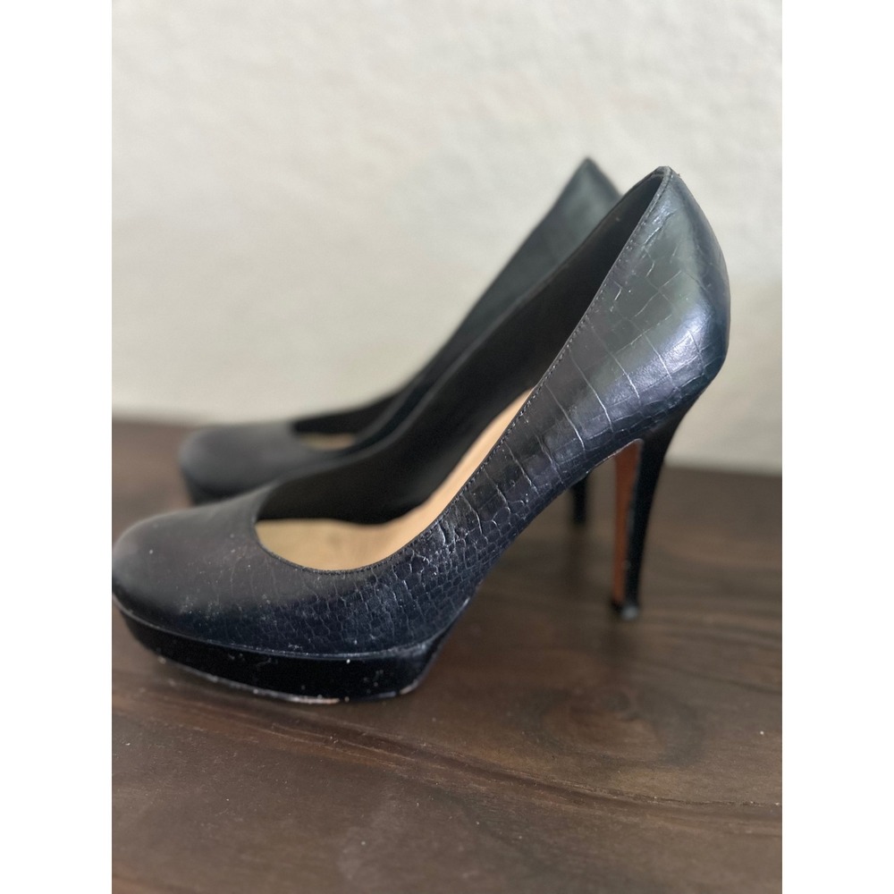 Cole Haan Platform Pumps Women 8.5 Black Croc Embossed Leather Stiletto Heels - Picture 2 of 13